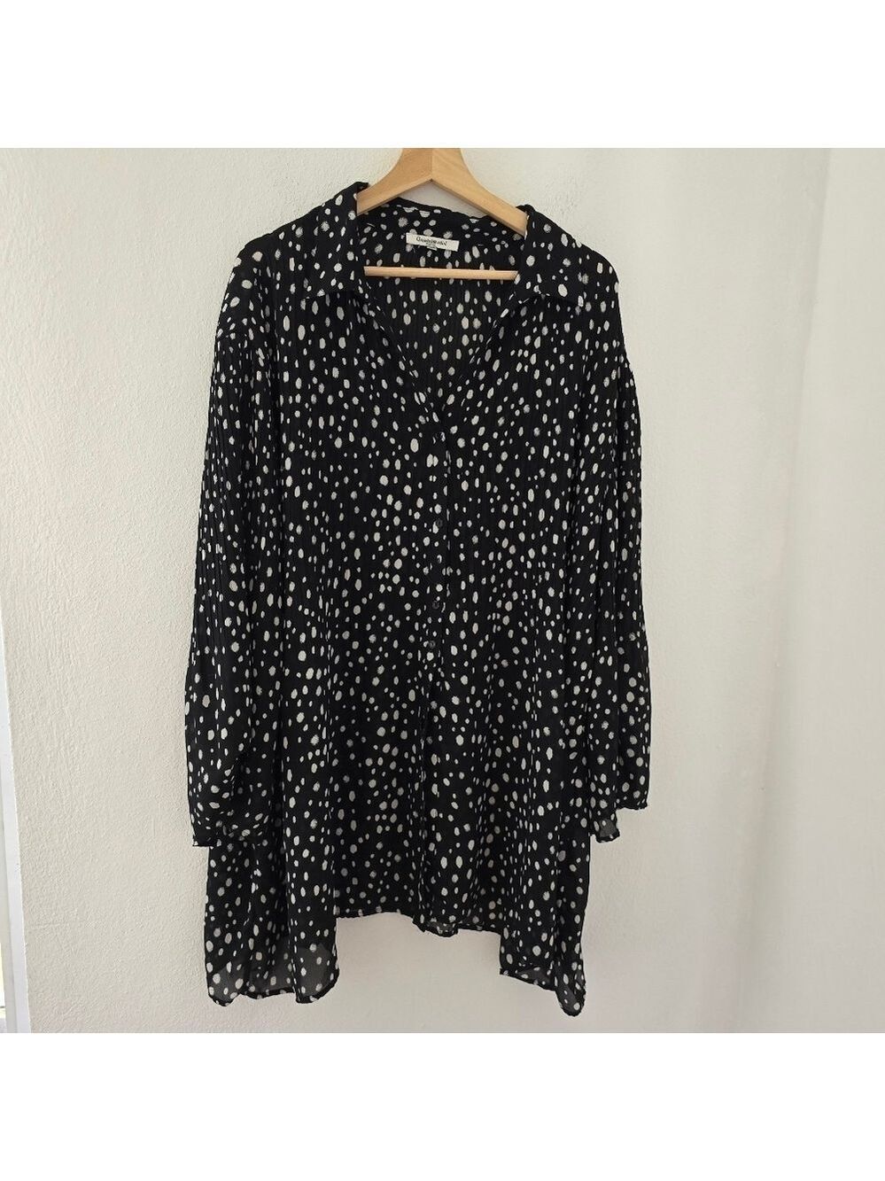 Quintessential Black White Spot Button Blouse Top Plus Size 3X